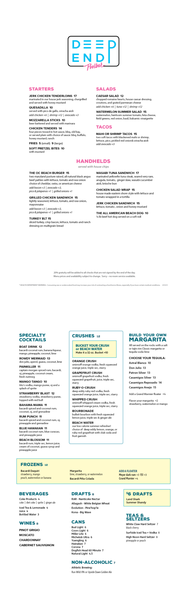 Deep End Menu - OCMD Restaurants